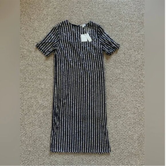 ANTHROPOLOGIE NWT Flat White Sequins Bling Cocktail Party A-Line Dress Size S - Picture 5 of 9